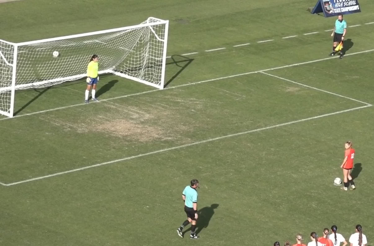 Referee in action during a football match, outdoors on a green field.